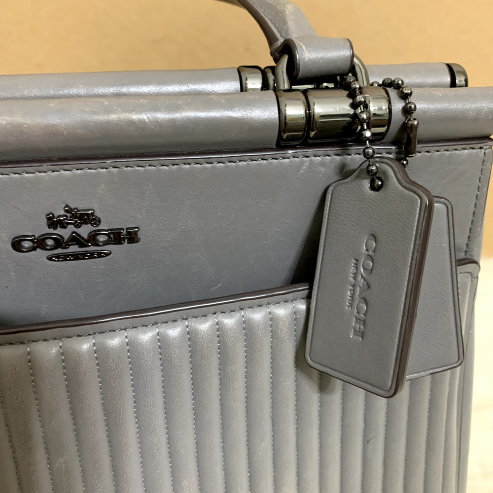 COACH Gray Linear Quilted Leather GRACE Structured Dowel Top Satchel #22728 - Picture 4 of 16